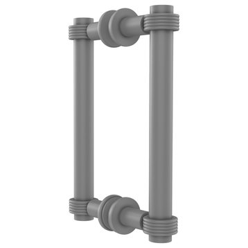 8" Back to Back Shower Door Pull With Grooved Accent, Matte Gray