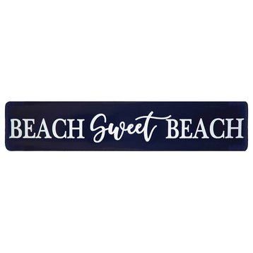 Rectangle Metal Wall Art with "Beach Sweet Beach" Writing Coated Blue Finish