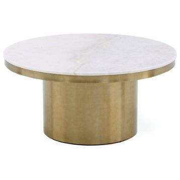 Modrest Rocky Round Stainless Steel Coffee Table in Glam White/Gold