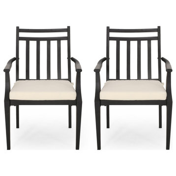 Demi Outdoor Dining Chair with Cushion, Set of 2, Matte Black/Beige