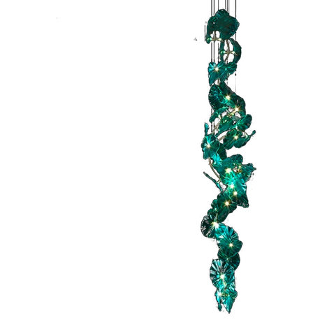 Cagliari | Unique Green Glass Leaves Shaped Pendant Chandelier, Green, F200, Warm Light