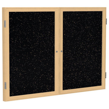 Ghent's Wood 36" x 60" 2 Door Enclosed Rubber Bulletin Board in Speckled Tan
