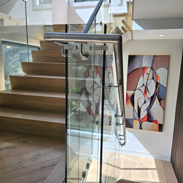 Project #129 | Modern White Oak Staircase with Slanted Risers