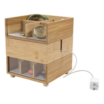 Stackable 3-Tiered Bamboo & Acrylic Valet with Cell Phone Cradle
