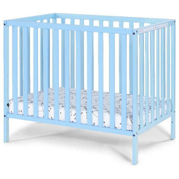 Suite Bebe Palmer Contemporary Wood Mini Crib with Mattress Pad in Baby Blue