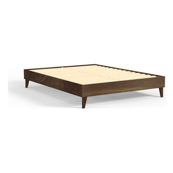 Solid Wood Mid-Century Platform Bed, Walnut, Twin Xl