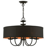 Livex Lighting - Livex Lighting 5 Light Black Pendant Chandelier - The five-light Winchester pendant chandelier combines floral details and casual elements to create an updated look. The hand-crafted black fabric hardback drum shade is set off by an inner silky orange fabric that combines with chandelier-like black finish sweeping arms which creates a versatile effect. Perfect fit for the living room, dining room, kitchen or bedroom.