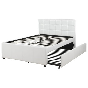 Cream Faux Leather Twin Bed With Trundle
