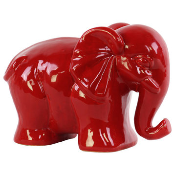 Ceramic Standing Elephant Figurine, Red