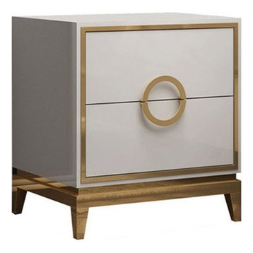 Bedroom Nightstand With 2 Drawers, Wood/Stainless Steel, White