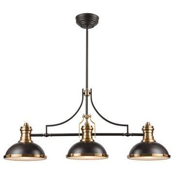 Chadwick 3-Light Island Light, Oil Rubbed Bronze With Metal and Frosted Glass