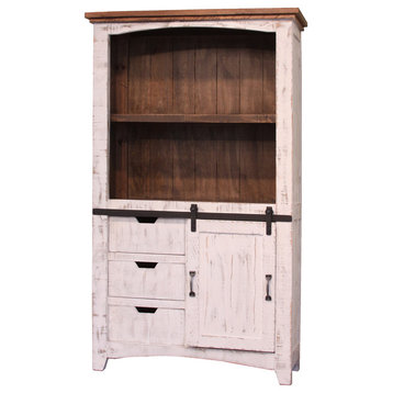 Greenview Sliding Door Bookcase, Distressed White