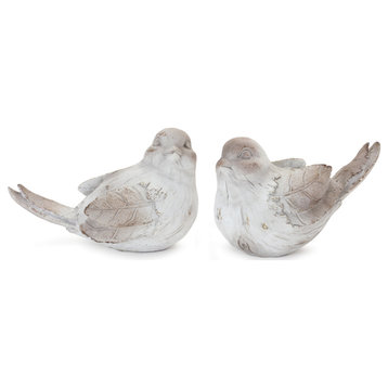 White Washed Bird Figurine, 4-Piece Set