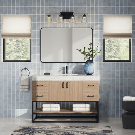 Alistair Bath Vanity, Oak, 48", Matte Black Hardware, Single, Freestanding