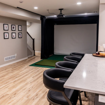 Shawnee, KS Basement Remodel with Custom Bar & Golf Simulator
