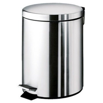 Chrome or Bronze Round Polished Waste Bin With Pedal, Chrome