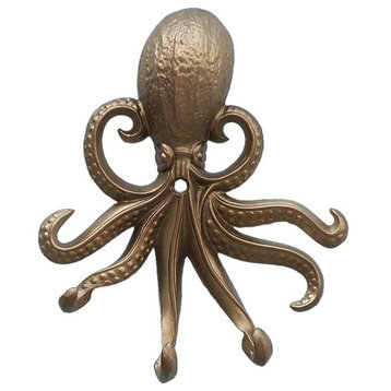 Antique Brass Wall Mounted Octopus Hooks 7"
