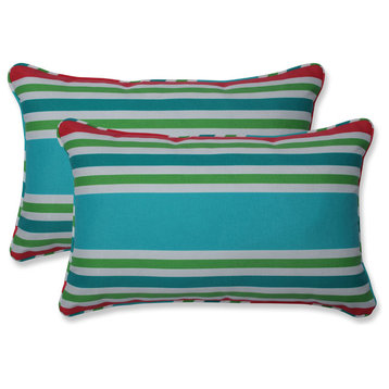 Outdoor/Indoor Aruba Stripe Turq/Coral Rectangular Throw Pillow, Set of 2