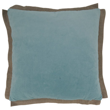 Flange Edge Velvet Pillow Cover, 20"x20", Aqua