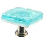 Glass Storm Studios - Aqua Mist Handmade Glass, Knob - Textured, layered and glittering light aqua glass. All our products are handmade to order.  Important: Do not use an electric drill or electric screwdriver.