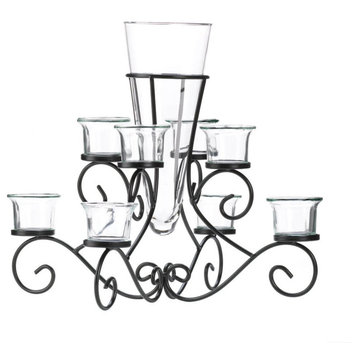 Scrollwork Candle Stand With Vase