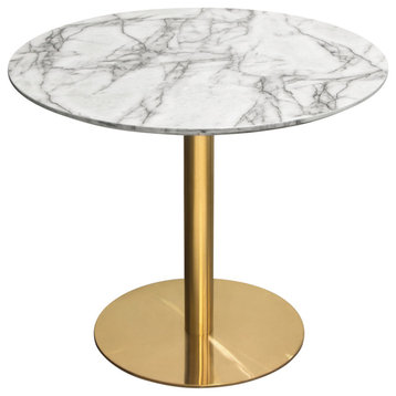 Stella 36" Round Dining Table With Faux Marble Top and Brushed Gold Metal Base