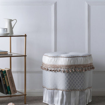 Eleanor Decorative Ottoman, Teal Tan
