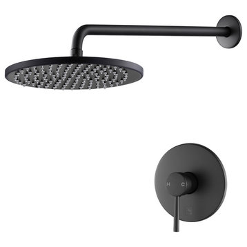 HALO Bathroom Shower Set with Rough-in Valve, Round Shower Head, Arm and Handle, Matte Black