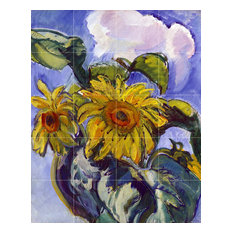 Tile Mural SUNFLOWERS sky clouds Kitchen Backsplash 4.25" Ceramic Glossy