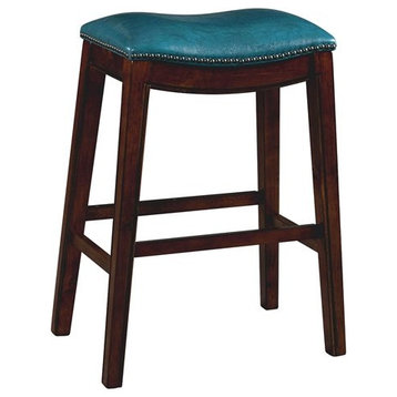 Bowery Hill 30" Traditional Wood/Faux Leather Backless Bar Stool in Blue