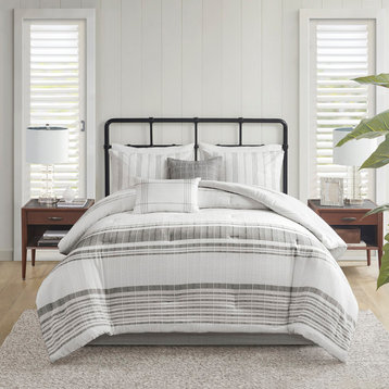 Harbor House Morgan Modern Farmhouse Comforter/Duvet Cover Set, White Grey