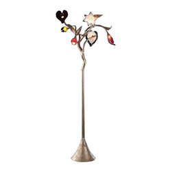 6 Light Floor Lamp In Silver Leaf And Hand Formed Glass Flowers - Floor Lamps