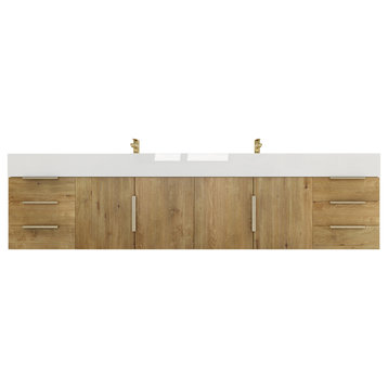 Madison 84" Wall Standing Double Sink Vanity With Reinforced Acrylic Sink, Oak