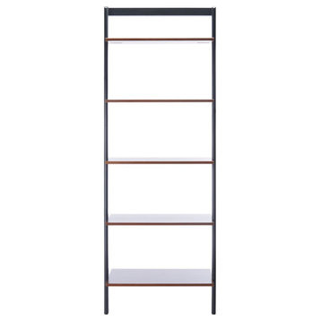 Regis 5 Tier Leaning Etagere/Bookcase, Brown/Charcoal