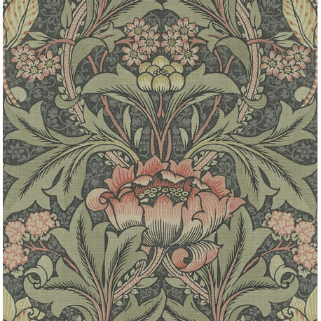 Morris Flower Wallpaper in Charcoal BM60100 from Wallquest