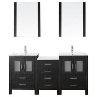 66" Double Bathroom Vanity, Zebra Gray, White Ceramic, Brushed Nickel