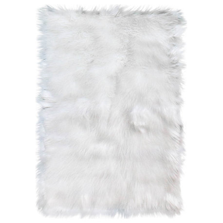 Plush and Soft Faux Sheepskin Fur Shag Area Rug, White, 8' X 10'