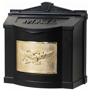 Gaines Mfg Wall Mount Mailbox, Black, Polished Brass