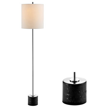 Levitt 60.5" Marble, Metal LED Floor Lamp, Black, Chrome