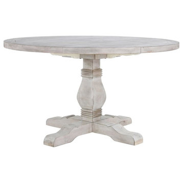 Pemberly Row 55" Round Solid Pine Wood Dining Table in Nordic Ivory