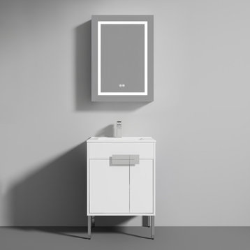 Freestanding Bathroom Vanity with Sink, Wood Bathroom Vanity Cabinet, Matte White, 24"