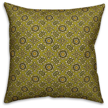 Mandala Pattern, Green Outdoor Throw Pillow, 16"x16"
