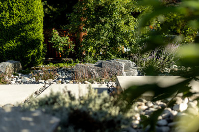 Inspiration for a small rustic drought-tolerant and full sun front yard gravel garden path in Vancouver for summer.