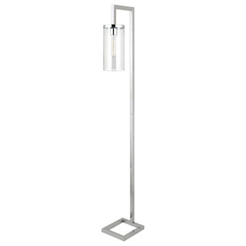 Malva 67.75 Tall Floor Lamp with Glass Shade in Polished Nickel/Clear