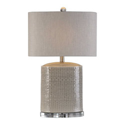 Textured Taupe Oval Lamp - Table Lamps