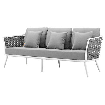 Modern Outdoor Patio Furniture Lounge Sofa, Fabric Aluminum, White Grey Gray