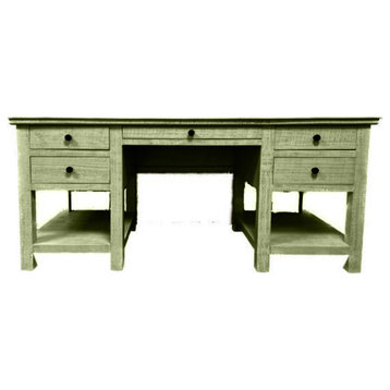 Rustic Executive Home Office Desk With Open Storage, Summer Sage