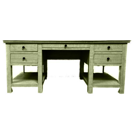 Rustic Executive Home Office Desk With Open Storage, Summer Sage