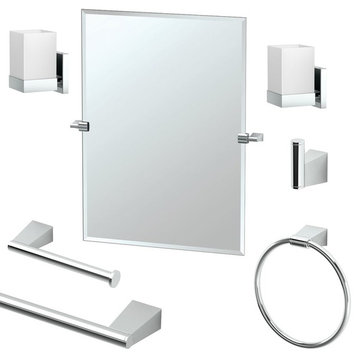 Gatco Bleu 7-Piece Bathroom Accessory Kit With Mirror and Sconces, Chrome