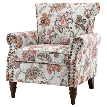 Wooden Upholstered Armchair, Pink